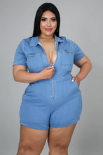 Load image into Gallery viewer, ZIPPER FRONT MEDIUM DENIM ROMPERS
