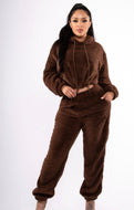 Brown Fuzzy Faux Fur Hoodie Set